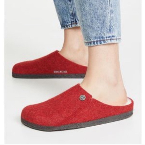 Birkenstock Shoes - NWOT Birkenstock Zermatt Shearling Wool Felt  Red Clogs Women’s